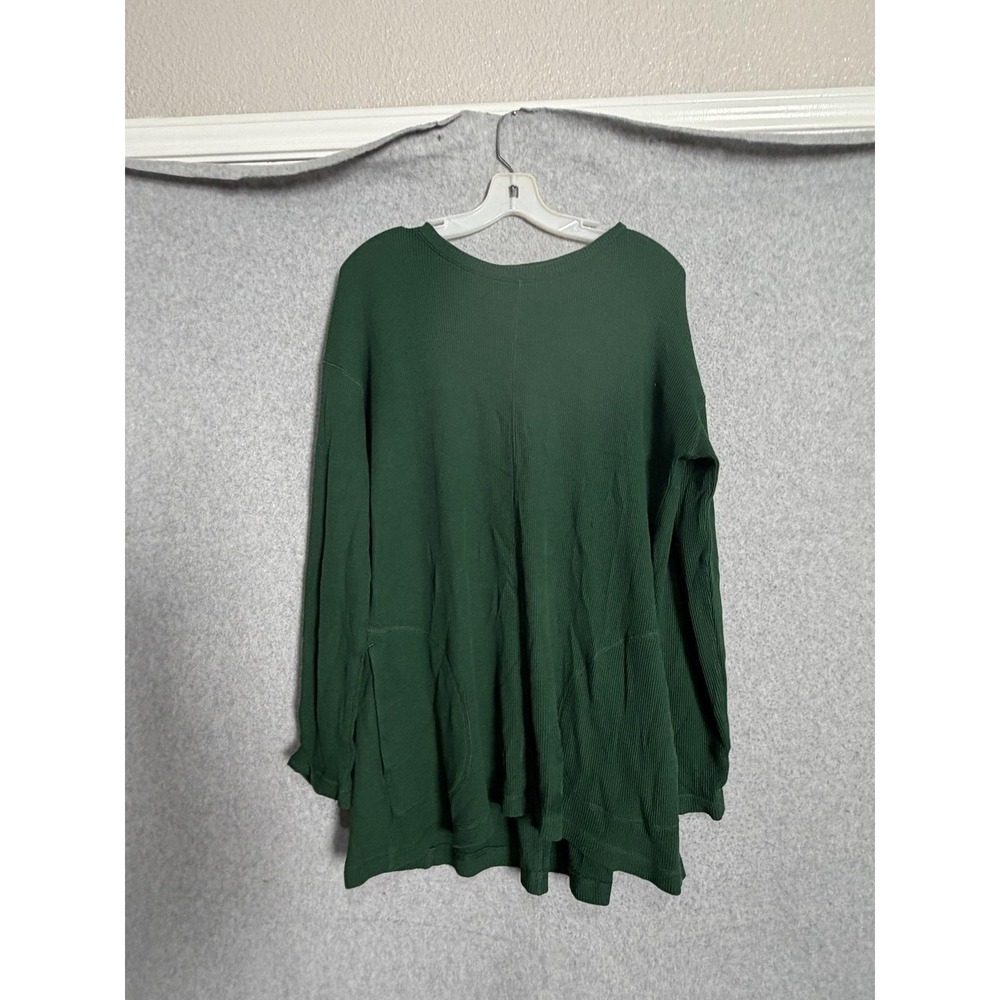 J. Jill Shirt Womens S Green Thermal Crew Neck Long Sleeve Tunic Top Pockets